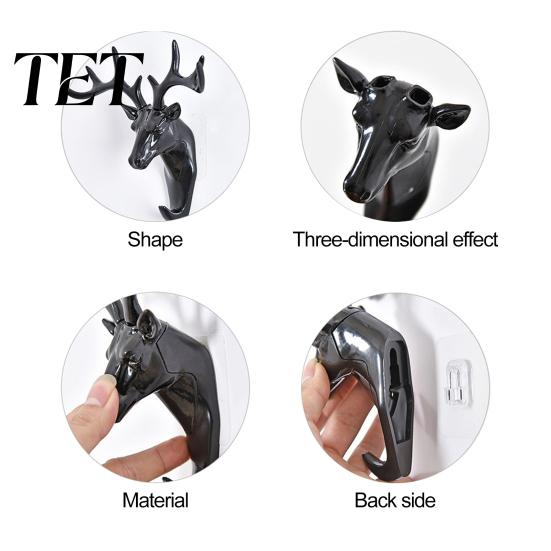 Bathroom Towel Holders Deer Head Wall Hook, Adhesive Antler Decorative Hanger, Modern Stable Load Bearing Hooks Plastic Mount Organizer for
