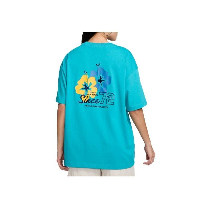 Nike Floral Print Design Casual Loose Round Neck Short Sleeve Drop Shoulder T-Shirt Women T-Shirt Star-Blue HF4613-367