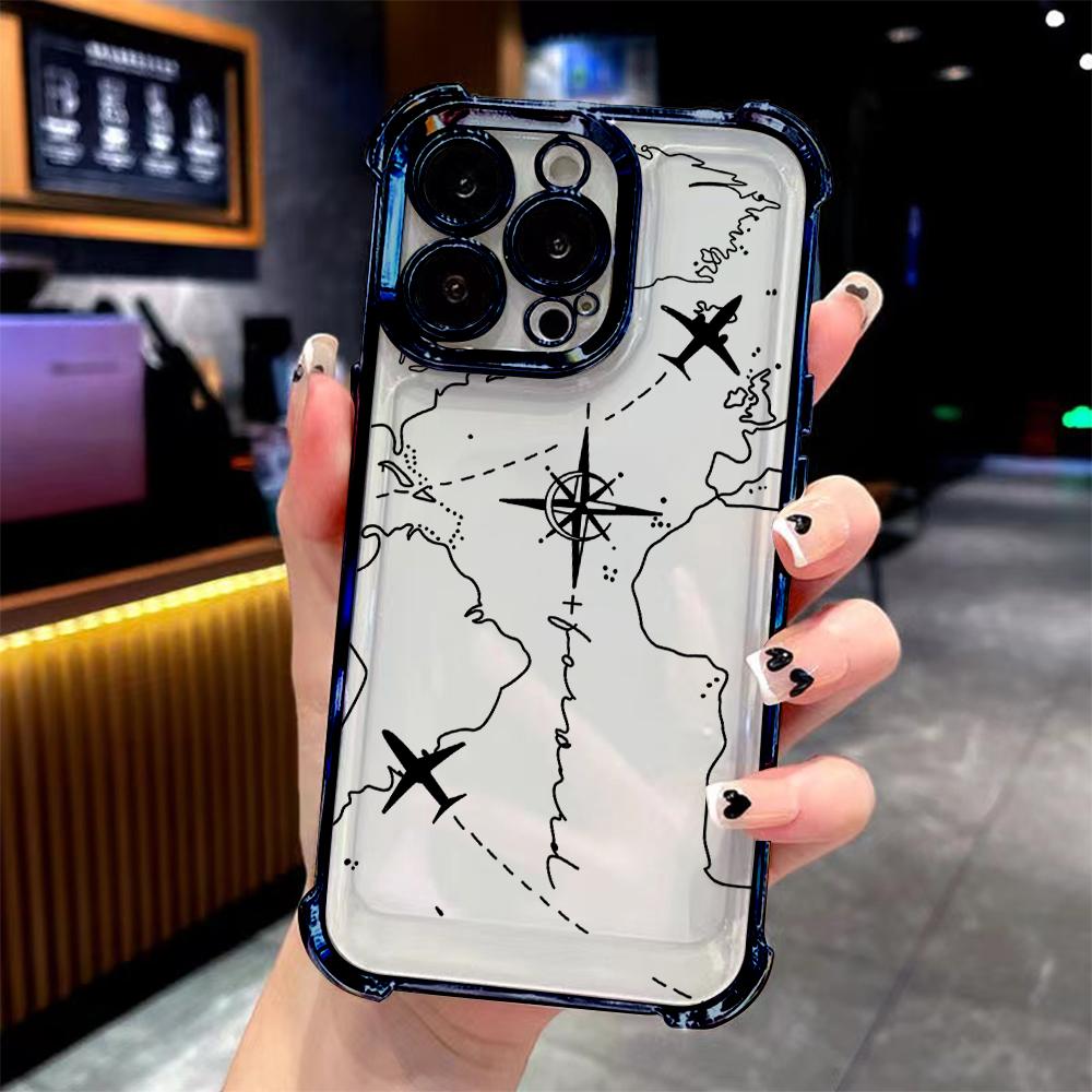 Travel Airplane Route Design Plating Phone Case For vivo Y39 Y29 V40 Y38 Y200i Y03 Y200 V29e V27 Y17s Y78 Y36 Y27 Lite Pro 4G 5G