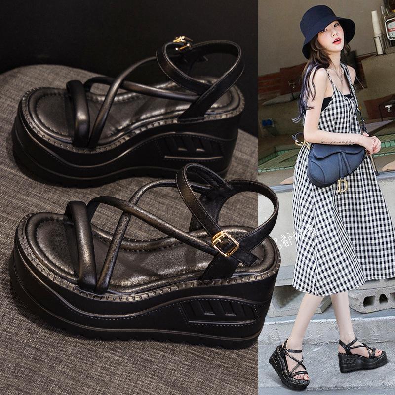 Platform Sandals Women's 2025 Summer New Fashion Versatile 10cm Height Increase Women's Shoes Wear Casual Muffin Cold Slippers