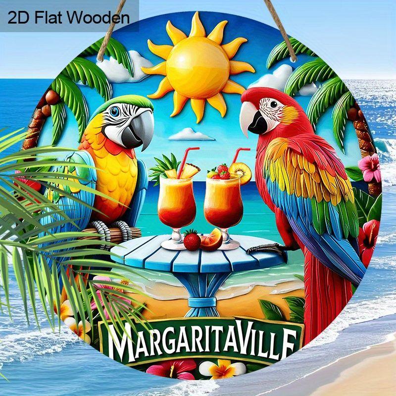 2D Flat Hanging Decorative Signs,interior Wall or Door Decoration,garden Decoration,the Pattern Is Seaside Parrots,a Housewarming Gift for Friends