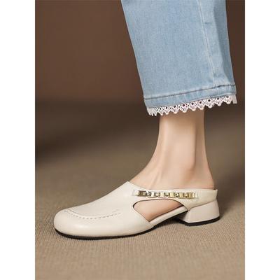 Ciabatte Baotou da donna per l'estate moda scarpe con tacco basso e spesso mezze pantofole versatili a