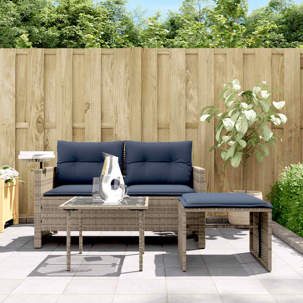 3 Piece Garden Sofa Set with Cushions Gray Poly Rattan