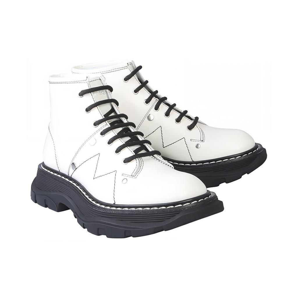 (WMNS) Alexander McQueen Tread Lace Up Leather Boots 'White' Women's 595469WHZ819089