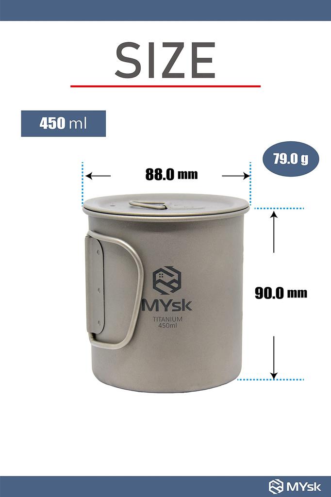 MYsk Single Wall Titanium Mug with Lid 450ml MT-SWM450WL