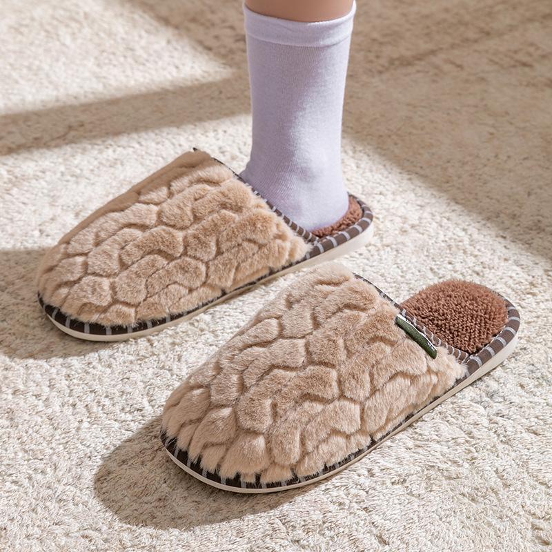 Women's and Men's Plush Non-Slip Cotton Slippers - Indoor Warmth for Spring, Autumn, and Winter