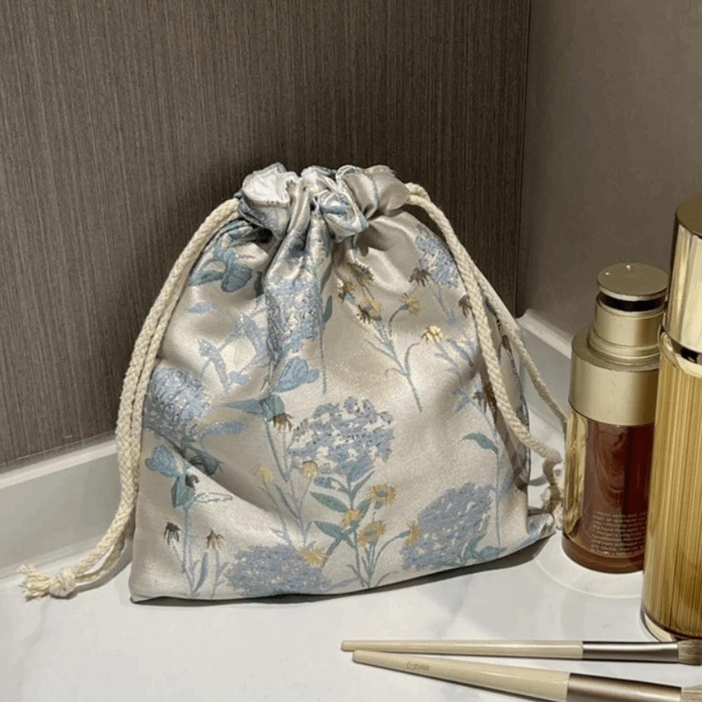 Portable Polyester Drawstring Bags Large Capacity Flower Makeup Bag Drawstring Packaging Coin Purse Cosmetic Storage