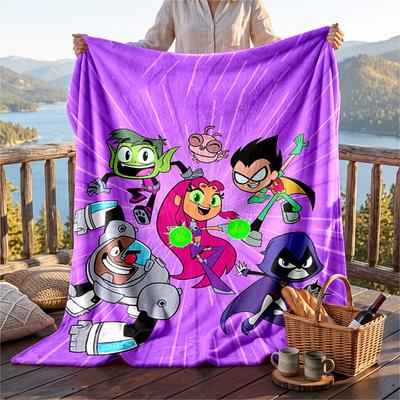 Warm Flannel Blanket Teen Titans Go Pattern, Lightweight Comfortable Throw Blanket for Bed Sofa Use