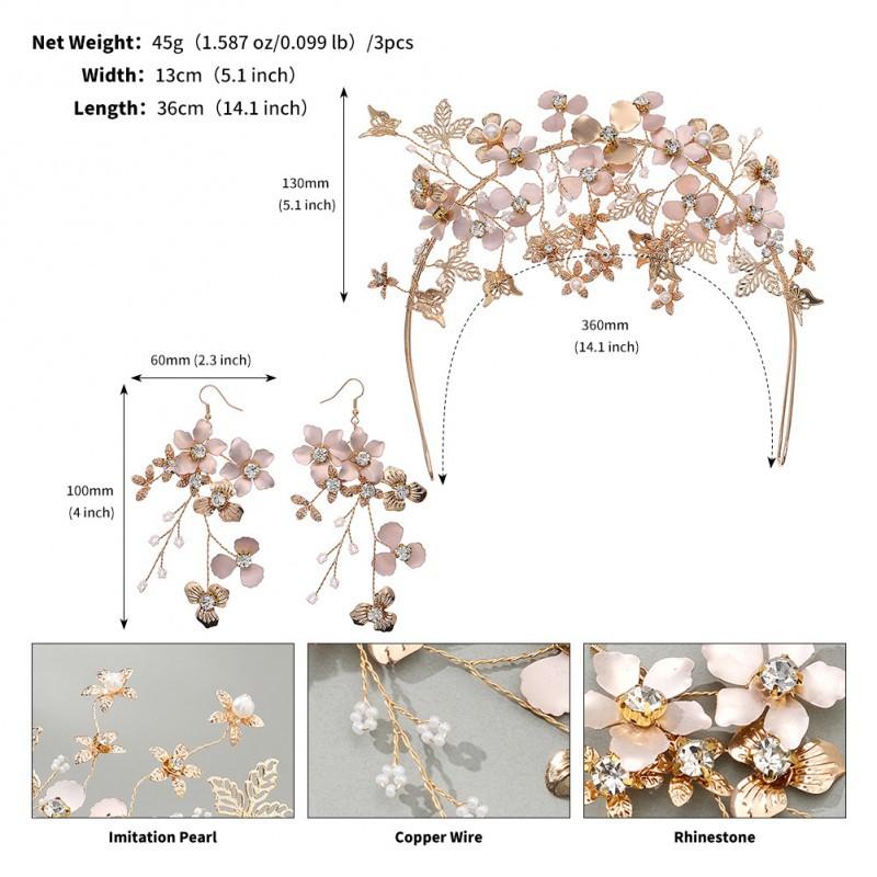 

Bridal Jewelry Thin-coated Flower Butterfly Headband Earrings Set Retro Travel Photo Accessories Handmade