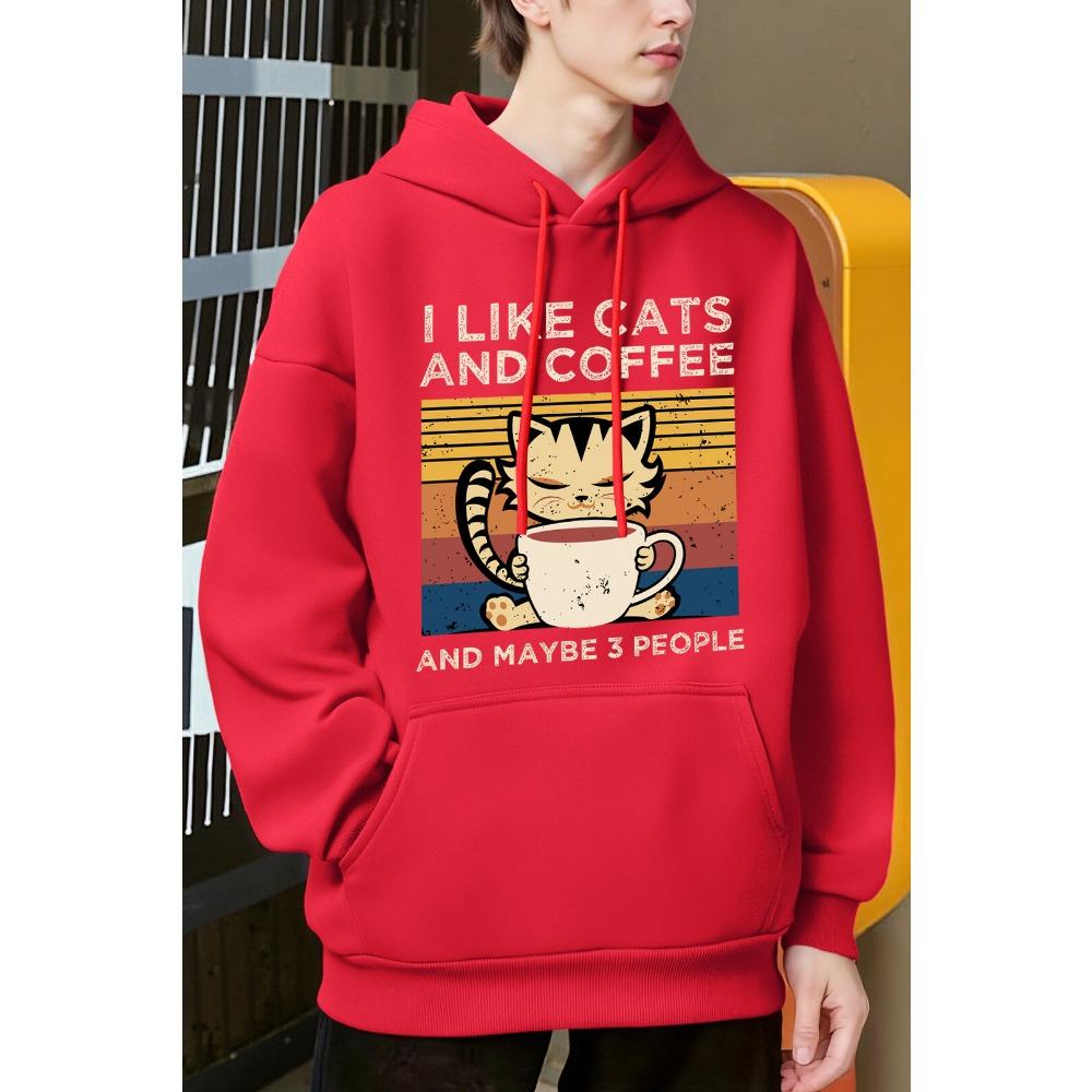 Dámská mikina s kapucí Y2K s roztomilým kočičím vzorem pijícím kávu, fleecová módní mikina, oversized, streetwear, podzimní, měkké mikiny s kapucí