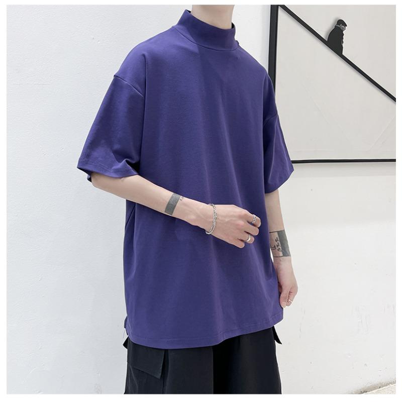 Mens Loose Solid Color Short Sleeve Basic Casual Bottoming T Shirt