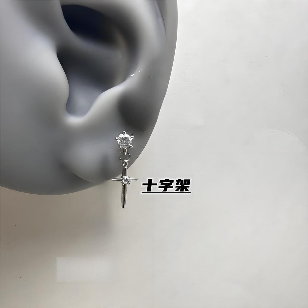 Dark Goth Style Demon Wings Tassel Chain Cross-shaped Hoop Earrings Red Zircon Snowflake Stud Earrings Men Women's Punk Jewelry