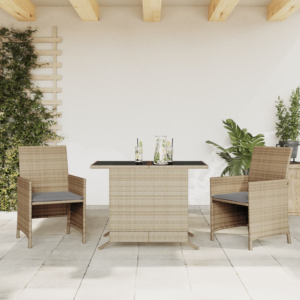 Vidaxl 3-Cz. Bistro Furniture Set with Cushions, Mixed Beige, PE Rattan