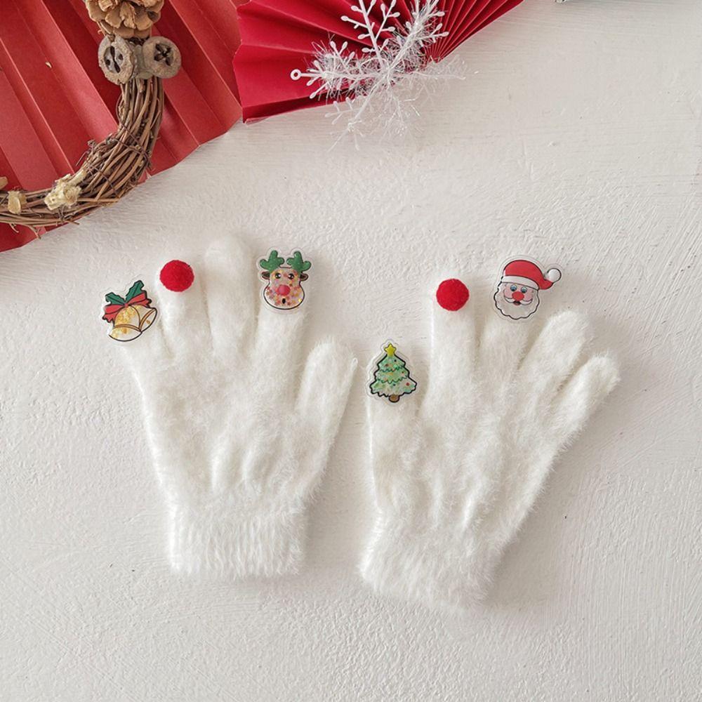 Knitted Christmas Gloves Thicken Five Finger Gloves Cute Warm Gloves  Outdoor Activities