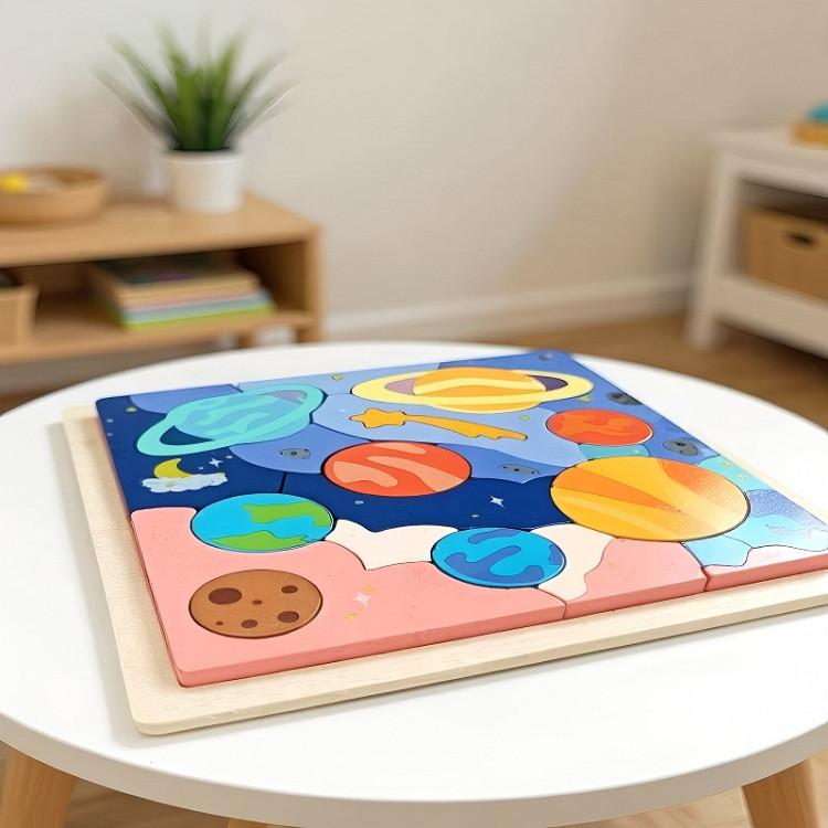 Wooden Baby Early Education Pasting Book With Planet Themes For Toddler Learning Toys