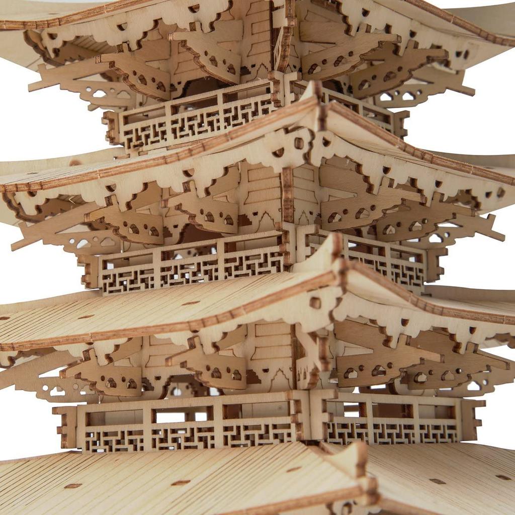 Tsukurundesu® 3D Wooden Puzzle TGN02 Five-Story Pagoda with Japanese Instructions