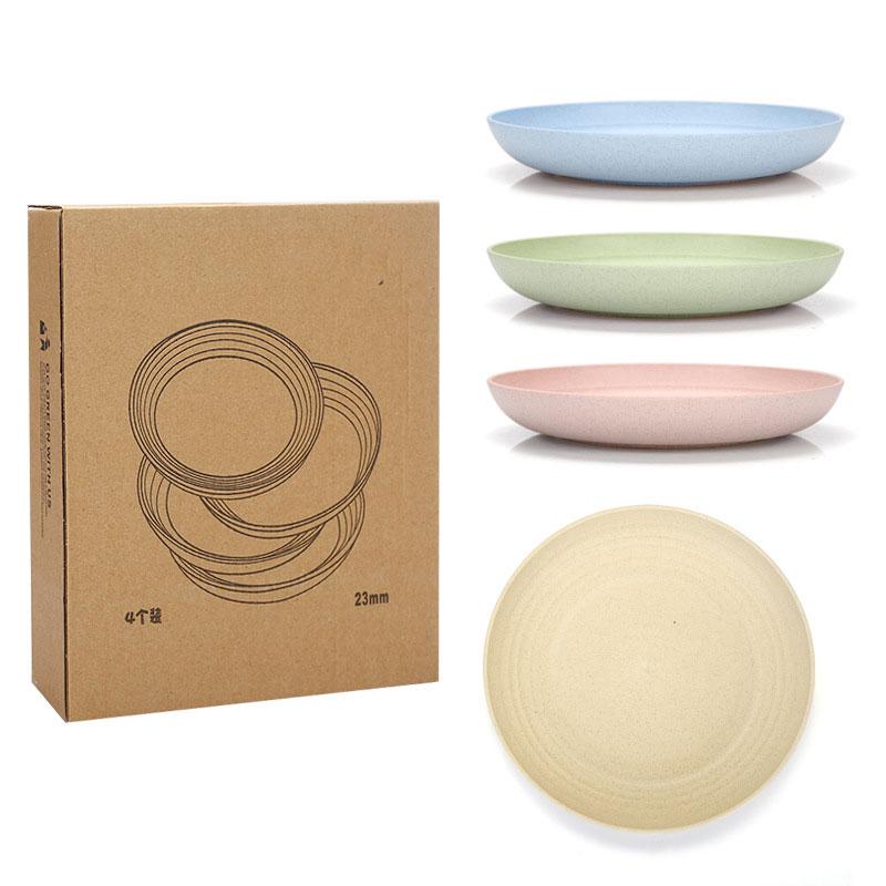 4pcs 20/23/25cm Lightweight Wheat Straw Plates Unbreakable Dishes and Plates Sets Non-toxin Safe Healthy for Kids Children Adult