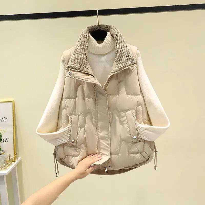 Women's Autumn/Winter Short Stand-up Collar Vest Simple Patchwork Sleeveless Jacket