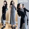 2026 Spring French Maternity Two-Piece Set: Long-Sleeve Cardigan & Stand-Up Collar Vest Dress
