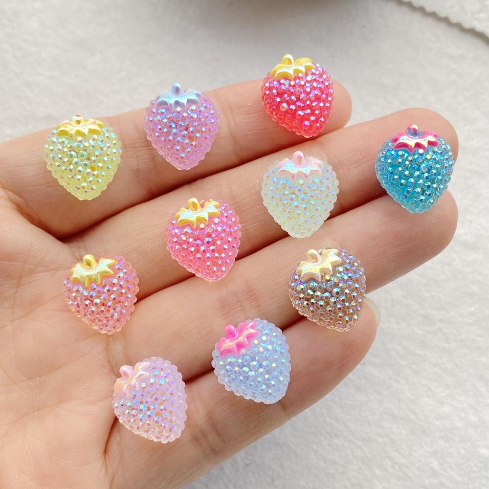 30pcs Glitter Resin Colorful Mini Cute Strawberry Nail Art Flatback Rhinestone Applique DIY Wedding Scrapbook Decor Craft