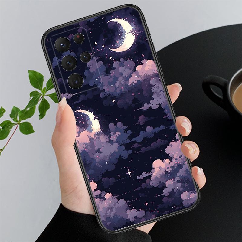 Scenery Anime Art Night Sky Stars Moon Phone Case For Samsung S25 S24 S23 S22 S21 S20 Ultra S20 S22 S21 S23 S20 FE S24 Plus