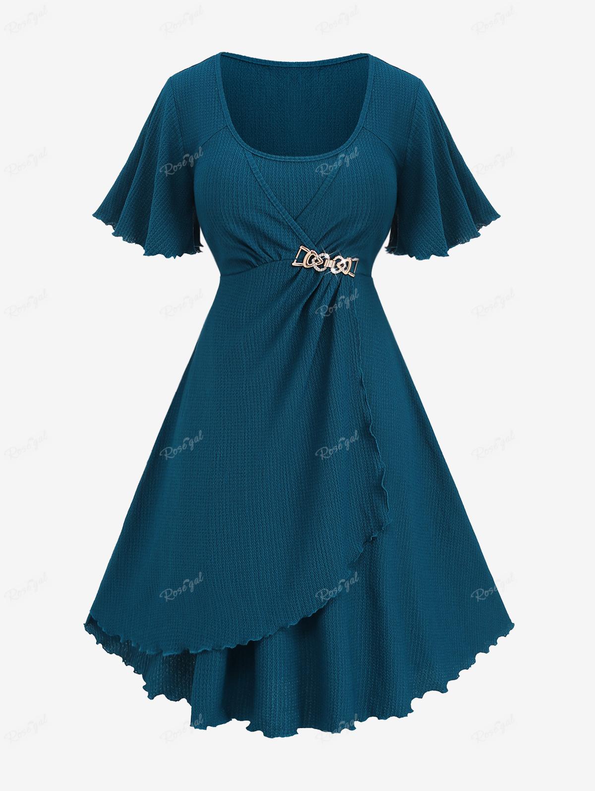 

Rosegal Plus Размер Многослойное платье с отделкой салатом и вставками-цепочками со складками 4XL синий/глубокий