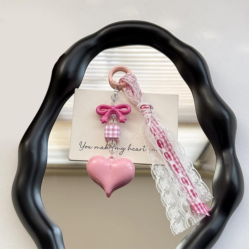 

Lace Keychain Heart Bow Charm Pendant Keyring Jewelry For Girl Women Gift Bag Decoration Bag Pendant Keyring рожевий червоний колір