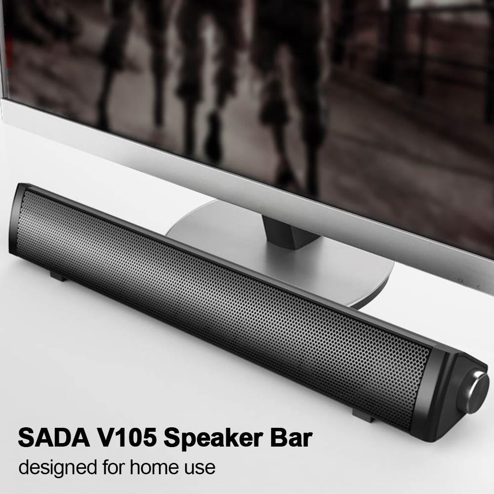 SADA V105 Speaker Bar Computer Speakers Wired Computer Sound Bar Stereo USB Powered Mini Long Soundbar Speaker with