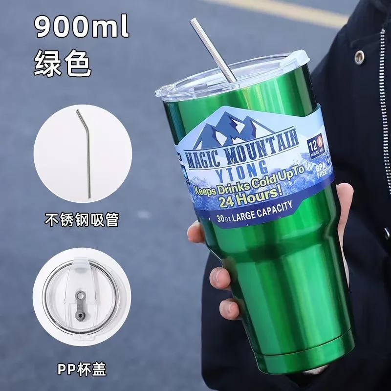 Magic Stainless Steel Freeze Thermos Cup with Straw Ice Coffee Drink Vacuum Insulated Bottle Travel Outdoor Mountain Cup for Dad