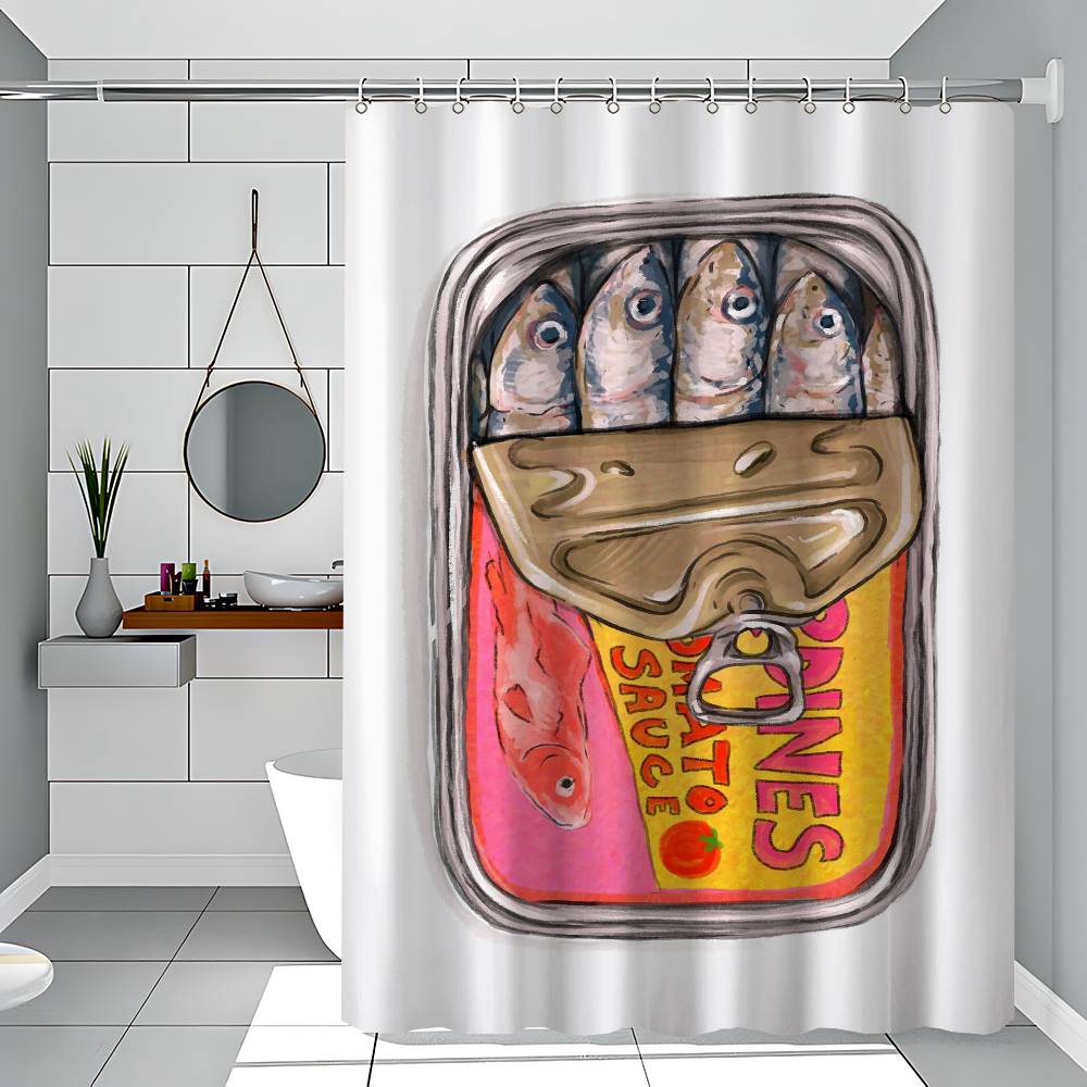 Retro Keuken Vis Blauw Sardines Rood Kreeft Tonijn Eenvoudig Douchegordijn Badkamer Douchegordijn Makkelijk Schoon Schrob Licht Ondoorzichtig