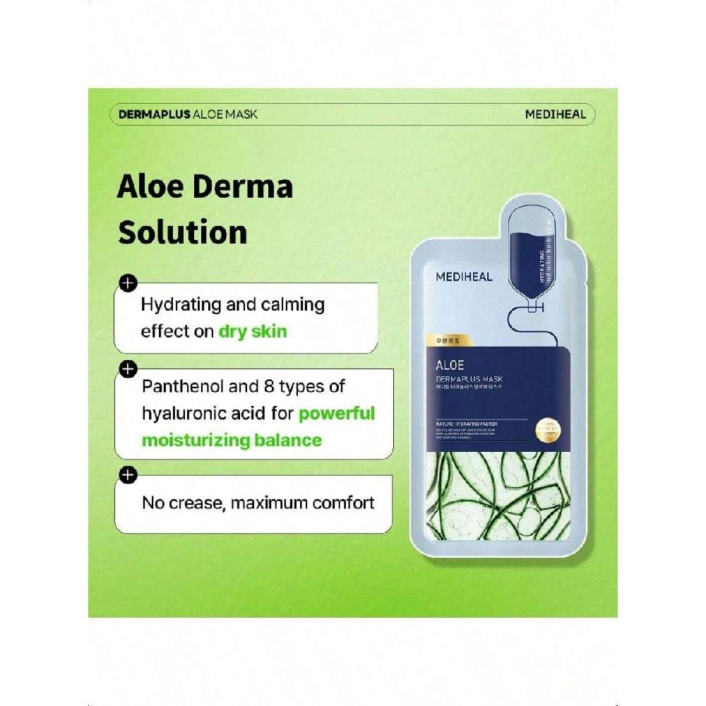 Mediheal Dermaplus Aloe Mask (10 PCS) - Daily Vegan Mask For Hydrating Skin With Panthenol & Hyaluron, Korean Self Skin Care Sheet Mask
