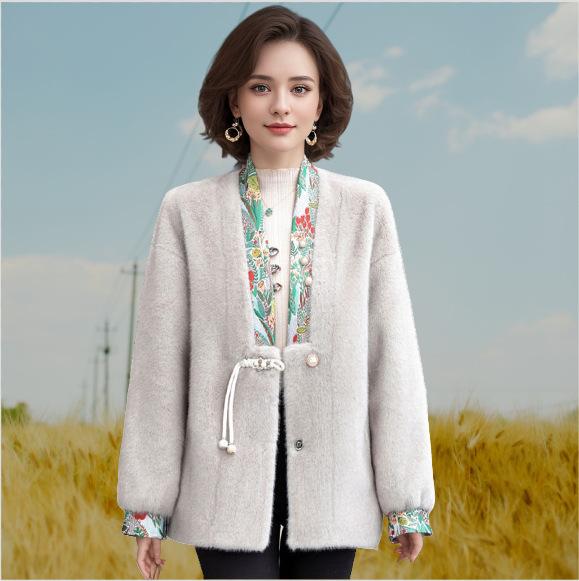 

Женская меховая куртка новая имитация норки бархатное пальто одежда для мамы осень и зима утолщенное пальто из искусственного меха норки M (recommended 80-52.5kg)