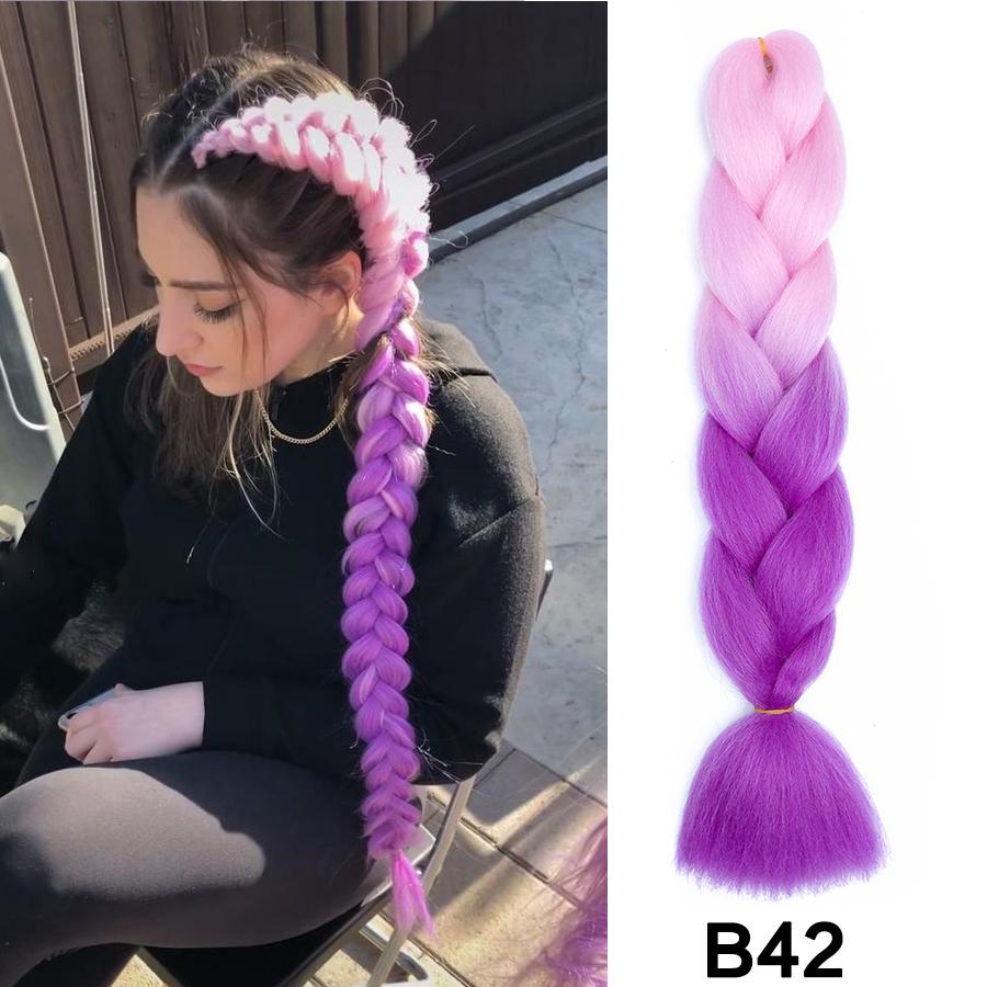 Synthetische 24-inch Lange Paarse Vlecht Haarverlengingen voor Vlechten Rumi Vlecht Haar voor Podiumfeest Cosplay, Meerkleurige Vlecht 24inches&1Pcs/Lot