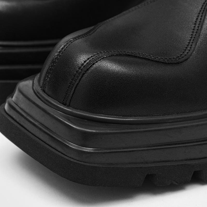 Britský styl černé podzimní nové prodyšné kotníkové boty se silnou podrážkou, čtvercovou špičkou, Martin boots