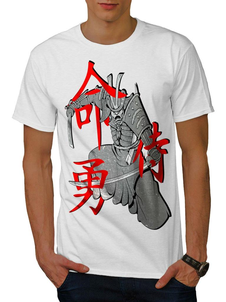 Chinese Characters Katana Japanese Warrior Graphic T Shirt Short Sleeve 100 Cotton Casual Tshirts Loose Top Size S3XL