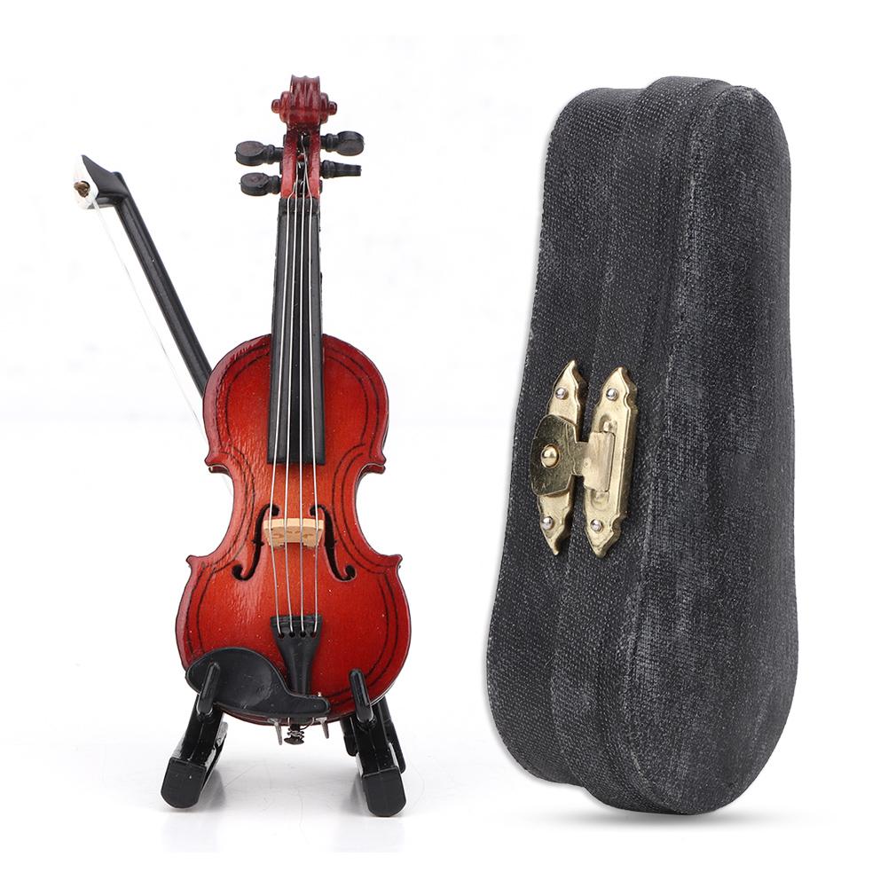 1:12 Miniature Wooden Instrument Violin Model with Box Simulation Accessory for Dollhouse