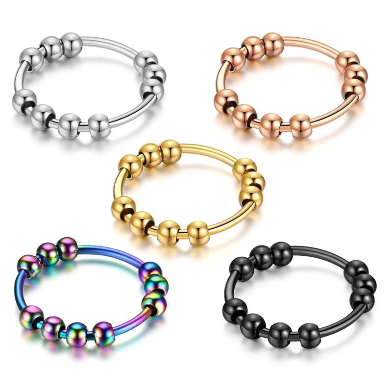 Personality Rotated Bead Ring Anxiety Decompression Finger-Ring Anti Anxiety Ring for Women Men Fidget-Rings Jewelry