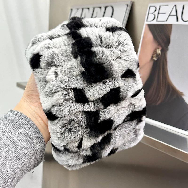 Korean Version of Cute Real Rex Rabbit Hair Neck Cover Winter Elastic Mesh Scarf Headband Versatile Plush Headgear Warm Scarf Women