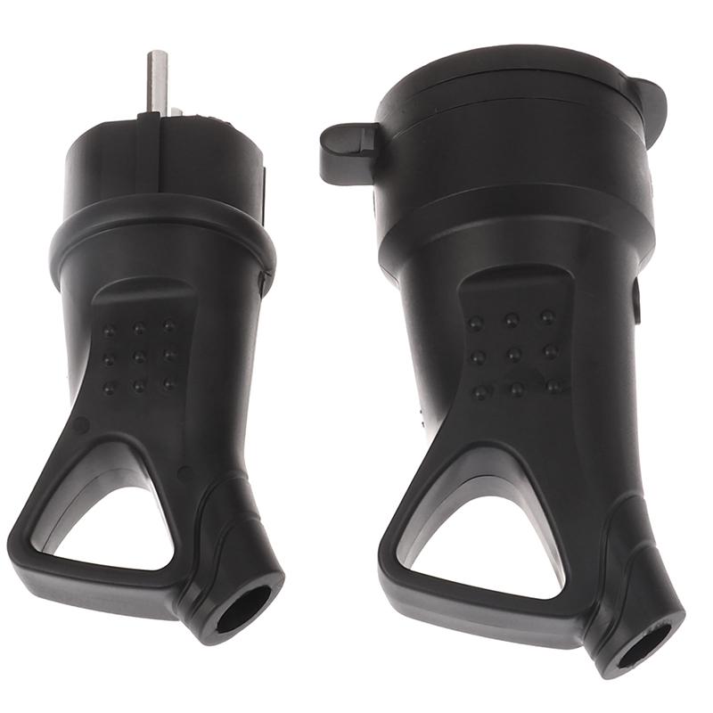 Eu Rubber Waterproof Socket Plug Electrial Grounded European Connector With Cover Ip54 For Diy Power Cable Cord 16A 250V