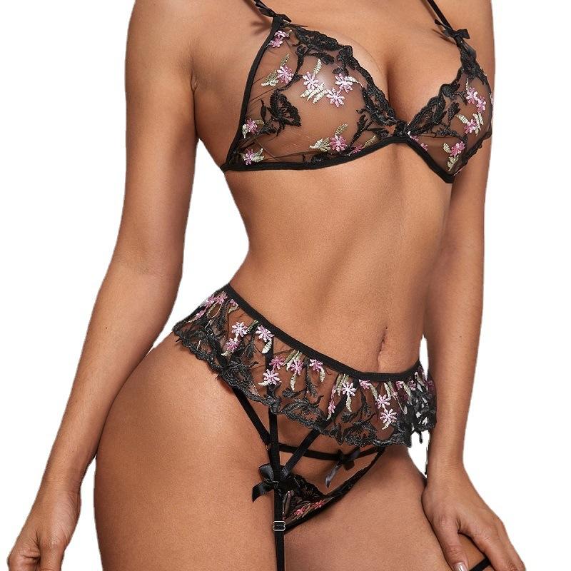 

Женское сексуальное кружевное нижнее белье Комплект Дамы Выдолбленное белье Черное боди Прозрачный Бюстгальтер Трусики Мини Babydoll Бюстгальтер Стринги