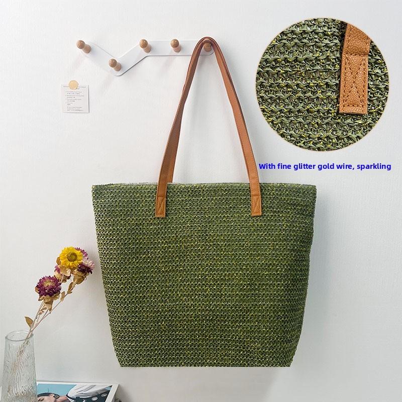 Woven Straw Tote Bag With Large Capacity For Beach And Casual Daily Use