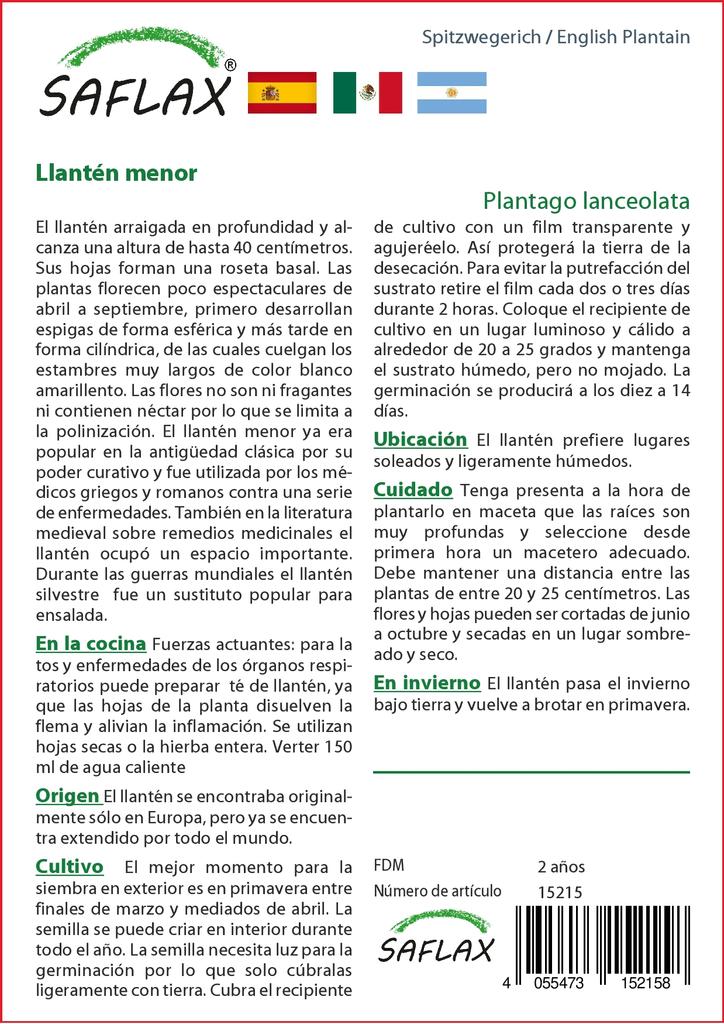 SAFLAX Zahrada v sáčku - Jitrocel kopinatý - 100 semen - Se substrátem ve vhodném stojacím sáčku - Plantago lanceolata