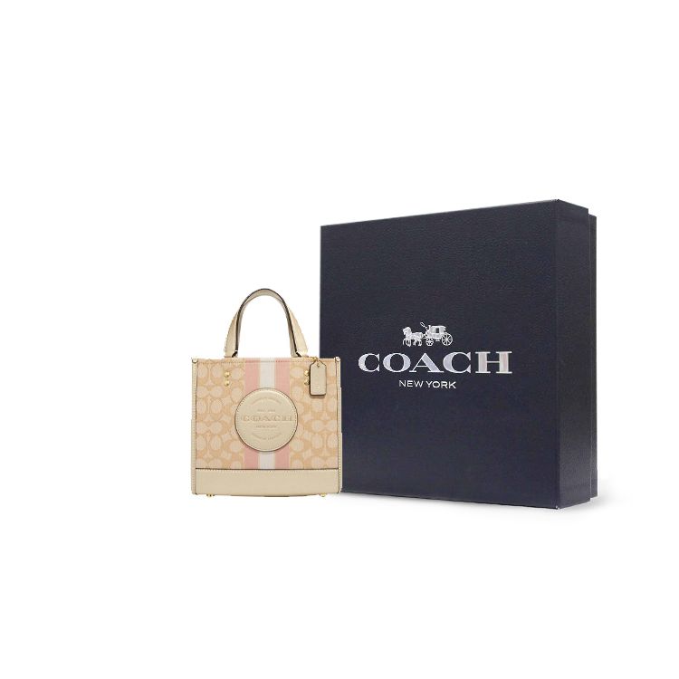 Coach Dempsey 22 Classic Monogram Snap Closure Tote Bag Women Tote Bags Light-Khaki CG096-IMV6D