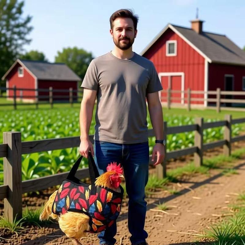 Washable Chicken Carry Bag for Nearby Errands, Canvas Transport Bag with Head-Out Opening and Reinforced Handles