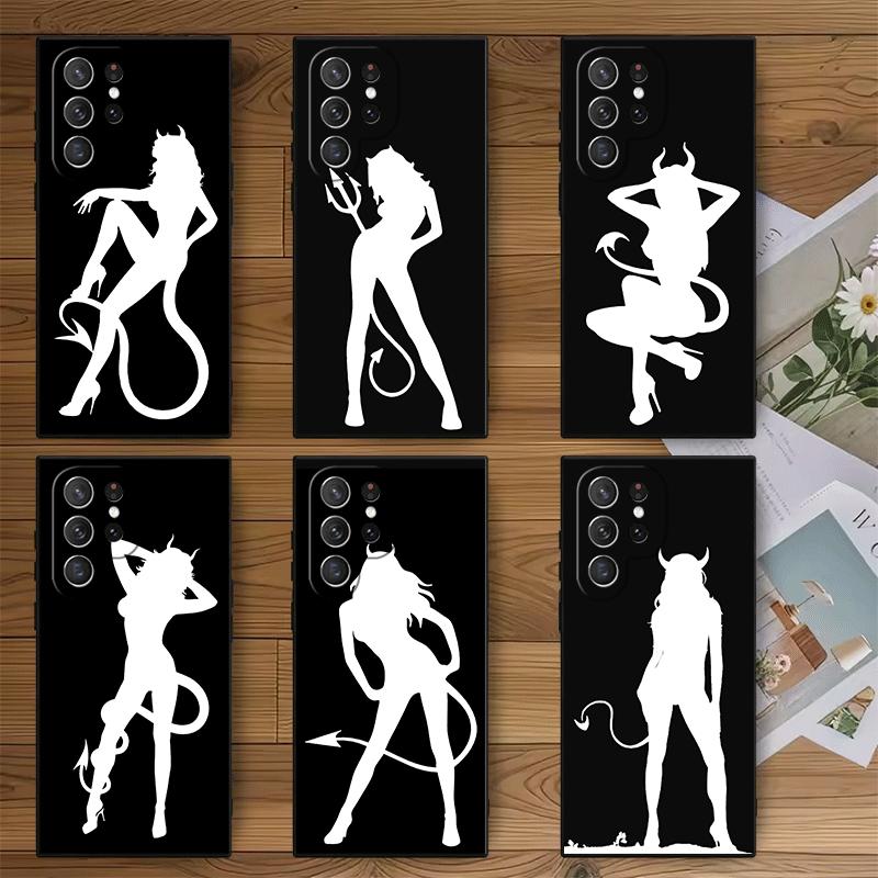 Devil Girl Silhouette Cool Soft Phone Case for Samsung Galaxy S26 S25 Edge S24 Ultra S23 Plus S22 S21 FE S20 Black Cover Back Sh
