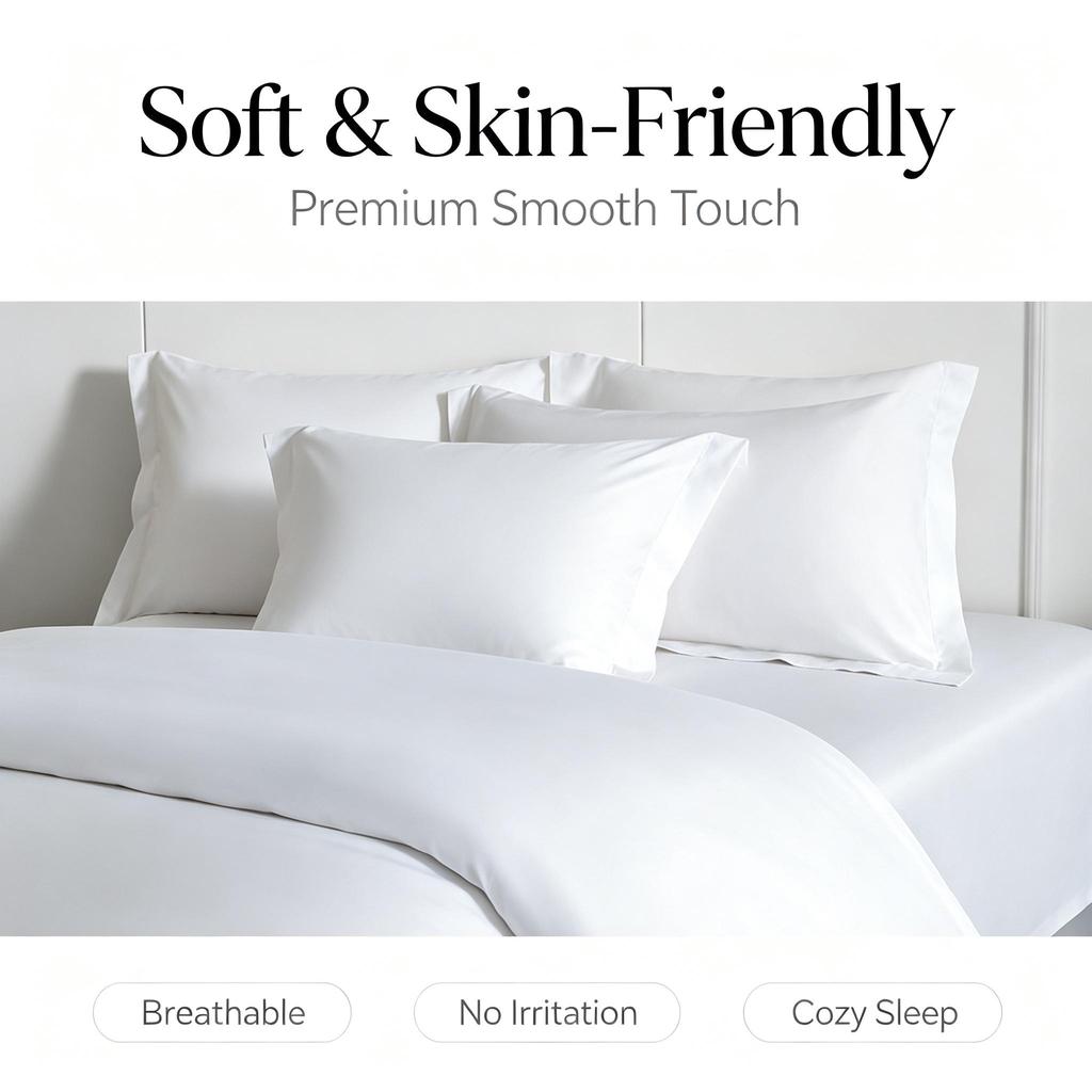 White Cotton Sateen Bedding Set Hotel Style 60S Soft Duvet Cover Sheet All Season