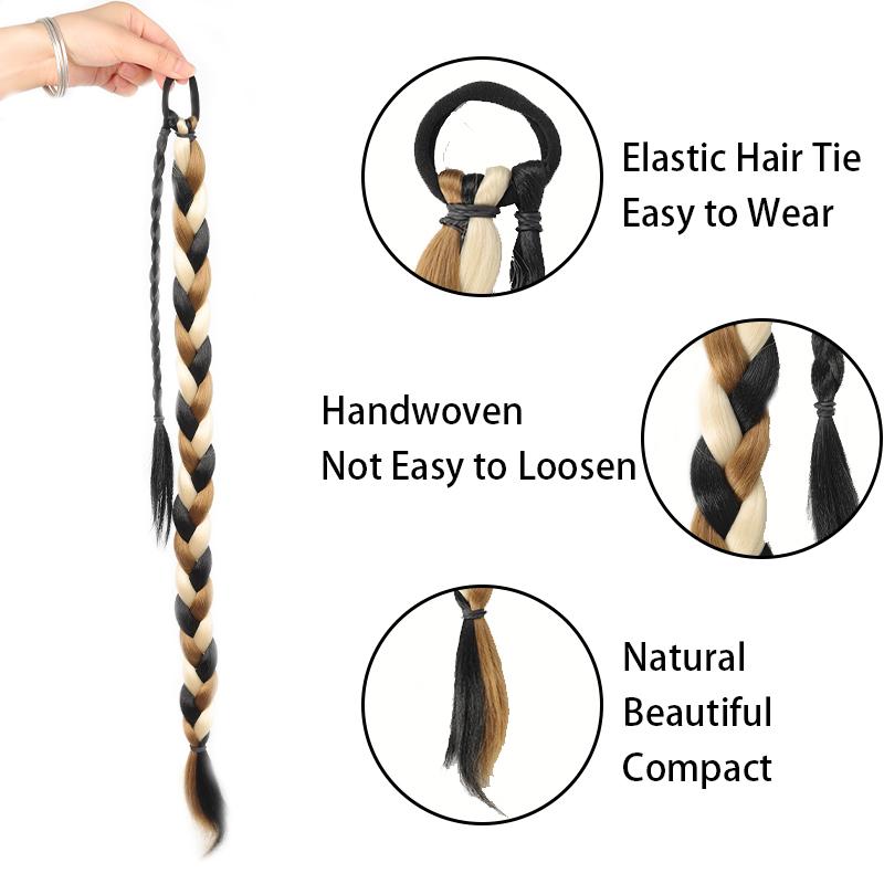 Perucă de femeie cu coadă de cal cu împletitură lungă de aluat prăjit de culori amestecate