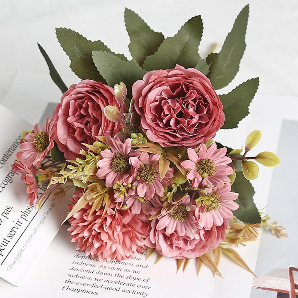 Peonies Design Simulated Flowers Landscape Colorful European Style Peonies Terrain Model Scenery Model Brides Holding Flowers