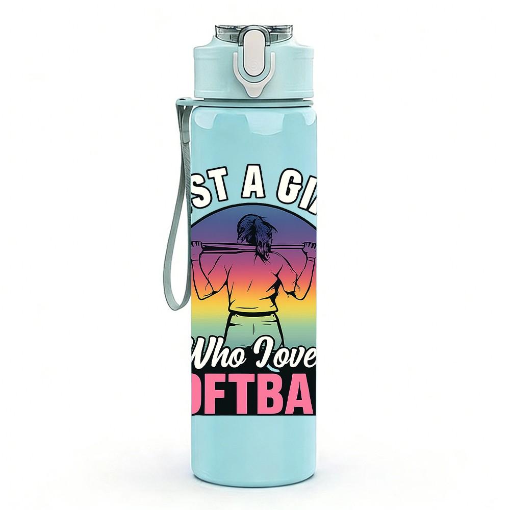 1PC Just A Mom Who Loves Softball 750ml Color Plastic Sports Water Bottle Leakproof Flip Straw Lid Suitable for Sports Office Home Use