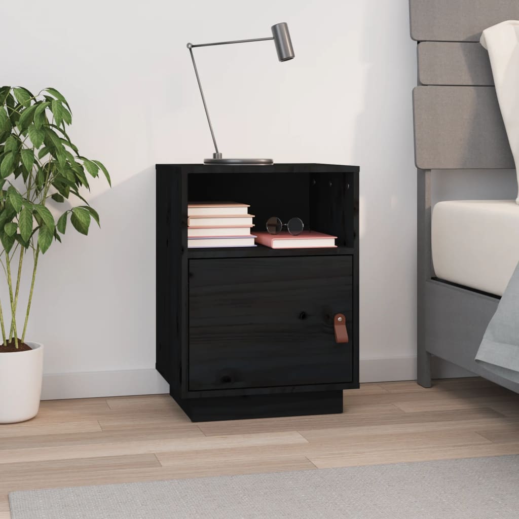 Nightstand Black 40x34x55 Cm Solid Pine Wood